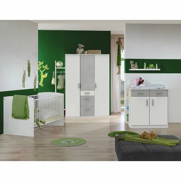 Wimex Joker Babyzimmer 3-teilig Schrank 3-türig Weiß / Beton-Nachbildung Lichtgrau 1 Wimex Joker Babyzimmer 3-teilig Schrank 3-türig Weiß / Beton-Nachbildung Lichtgrau