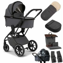 Moon Piú Kombi-Kinderwagen Anthrazit/black Chrome Zubehör Bundle