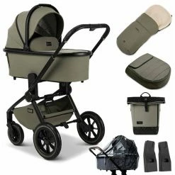 Moon Resea Plus Kinderwagen Moss Green/black Matt Zubehör Bundle