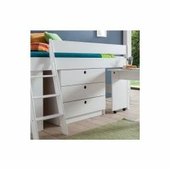 Relita KIM Halbhochbett Buche Massiv Weiß Zum Einzelbett Umbaubar - Frachtfrei -Kinderwagen kim kommode weiss gr 1