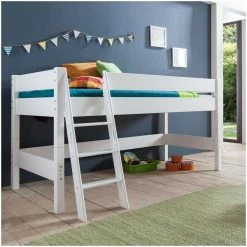 Relita KIM Halbhochbett Buche Massiv Weiß Zum Einzelbett Umbaubar - Frachtfrei -Kinderwagen kim weiss gr 1