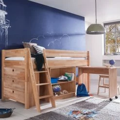 Relita KIM Halbhochbett Buche Massiv Natur Zum Einzelbett Umbaubar - Frachtfrei