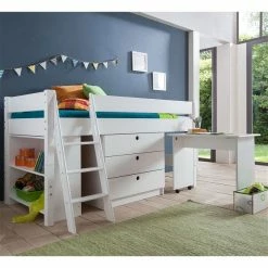 Relita KIM Halbhochbett Buche Massiv Weiß Zum Einzelbett Umbaubar - Frachtfrei -Kinderwagen kim zubehoer weiss gr 3