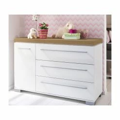 Paidi Kira Kommode Breit Eiche-Nebraska Fronten Kreideweiß