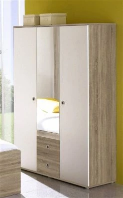 Ticaa Vicky Jugendzimmer 4-teilig Sonoma-Weiß Mit 3-türigem Kleiderschrank -Kinderwagen kleiderschrank normal 1