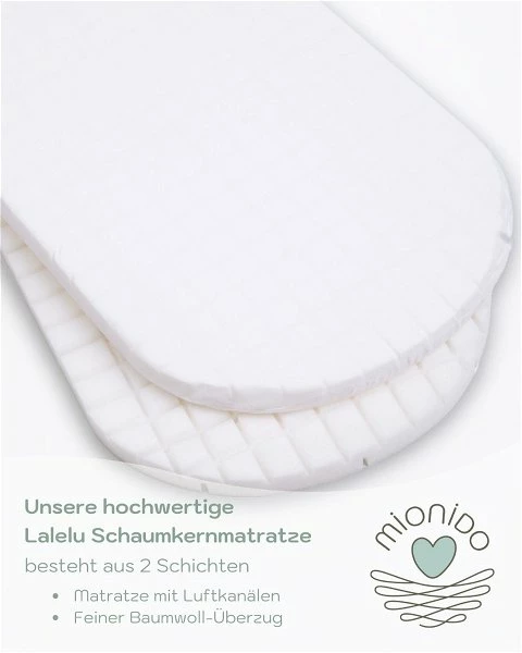 Mionido Stubenwagen Maxi Weiß Pyjamabär Flieder Mit Garnierung, Matratze Und Matratzenbezug 5 Mionido Stubenwagen Maxi Weiß Pyjamabär Flieder Mit Garnierung, Matratze Und Matratzenbezug – Bild 5