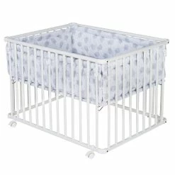 Schardt Laufgitter Basic Buche Massiv Weiß 75 X 100 Cm, Mit Laufrollen, Folie Schäfchen Grau