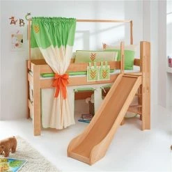 Relita LEO Spielbett Buche Massiv Whitewash Mit Rutschenturm Und Himmelstange -Kinderwagen leo buche indianer 4