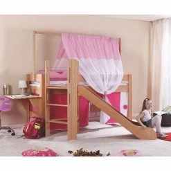 Relita LEO Spielbett Buche Massiv Whitewash Mit Rutschenturm Und Himmelstange -Kinderwagen leo buche leiter gr 2