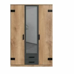 Wimex Liverpool Kleiderschrank 3-türig Plankeneiche-Nachbildung / Graphit