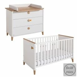 Paidi Lotte & Fynn Sparset - Steiff By PAIDI Babybett & Wickelkommode - Kreideweiß/Eiche Massiv