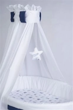 Mionido Stubenwagen Maxi Weiß Pyjamabär Blau Inkl. Garnierung, Matratze Und Matratzenbezug -Kinderwagen mmm0815