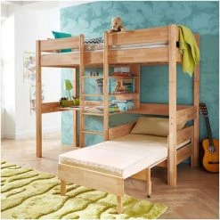 Relita NOEL Hochbett Buche Massiv Natur Inklusive Schreibtisch, Zum Einzelbett Umbaubar -Kinderwagen noel natur sessel lang gr 1