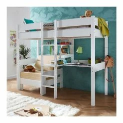 Relita NOEL Hochbett Buche Massiv Weiß Inklusive Schreibtisch, Zum Einzelbett Umbaubar -Kinderwagen noel weiss sessel gr 1
