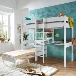 Relita NOEL Hochbett Buche Massiv Weiß Inklusive Schreibtisch, Zum Einzelbett Umbaubar -Kinderwagen noel weiss sessel lang 1