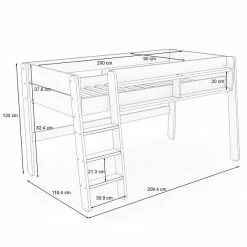 Nature Kid Noel Hochbett Weiß/natur Mittelhoch 90 X 200 Cm -Kinderwagen novara mittelbett skizze