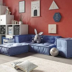 Nature Kid Kindersitzecke Kuschelsofa Blau 4teilig Mit Anti-rutsch Unterboden