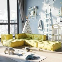 Nature Kid Kindersitzecke Kuschelsofa Gelb 5teilig Mit Anti-rutsch Unterboden