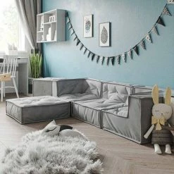 Nature Kid Kindersitzecke Kuschelsofa Grau 5teilig Mit Anti-rutsch Unterboden
