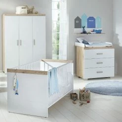 Transland Hilja Kinderzimmer Schrank 3T Eiche-Bordeaux/kreideweiß