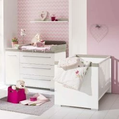 Paidi Kira Sparset Kreideweiß/Eiche-Nautik Babybett & Wickelkommode Inkl. Gratis Lieferung