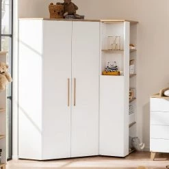 Paidi Oscar Eck-Kleiderschrank 2T Kreideweiß/Eiche-Nebraska