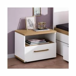 Paidi Oscar Nachtkommode - 1 Schubkasten, 1 Fach Kreideweiß/Eiche-Nebraska - Zum Aktionspreis