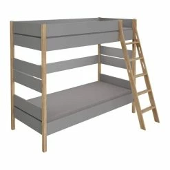 Paidi Sten Etagenbett 180 Cm Eiche/schiefergrau Quadratische Bettpfosten Schräge Leiter 90x200 Cm