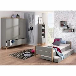 Paidi Sten Jugendzimmer Schiefergrau/Eiche Massiv Mit Schrank 3T 1S - Zum Aktionspreis