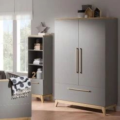 Paidi Sten Kleiderschrank 2T 1S Schiefergrau/Eiche Massiv - Versandkostenfrei