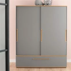Paidi Sten Jugendzimmer Schiefergrau/Eiche Massiv Mit Breitem Schiebetürenschrank, Zum Aktionspreis -Kinderwagen paidi sten schiebetuer breit 2 2