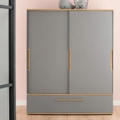 Paidi Sten Schiebetürenschrank Breit Schiefergrau/Eiche Massiv - Paidi Slide-System