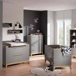 Paidi Sten Sparset Babybett & Wickelkommode Schiefergrau/Eiche - Gratis Lieferung