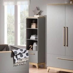 Paidi Sten Regal 3 Fächer, 1 Schubkasten Steingrau/Eiche Massiv - Gratis Lieferung