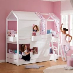 Paidi Tiny House Etagenbett Kreideweiß Inkl. Dachgiebel Schräge Leiter