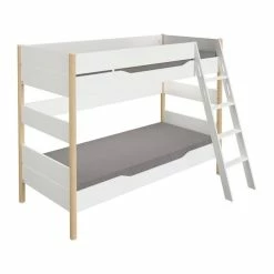 Paidi Ylvie Etagenbett 160 Cm Bettpfosten Kreideweiß/birke Schräge Leiter 90x200 Cm