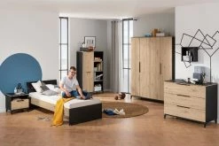 Paidi Tomke Jugendzimmer Mit Schrank 4T Naturschwarz/Eiche-Bordeaux