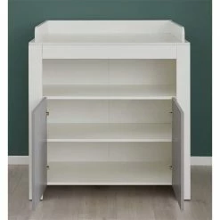 Trendteam Pia Babyzimmer 3-teilig, 2-türiger Schrank Weiß Lichtgrau -Kinderwagen pia bz 1874 632 03 geoeffnet 1