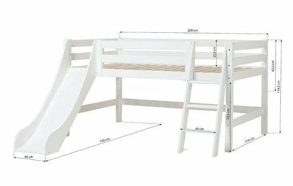 Hoppekids Halbhohes Bett ECO Luxury 120x200 Cm Weiß Mit Schräger Leiter & Rutsche 3 Hoppekids Halbhohes Bett ECO Luxury 120x200 Cm Weiß Mit Schräger Leiter & Rutsche – Bild 3