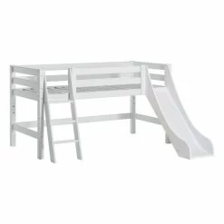 Hoppekids Halbhohes Bett ECO Luxury 120x200 Cm Weiß Mit Schräger Leiter & Rutsche
