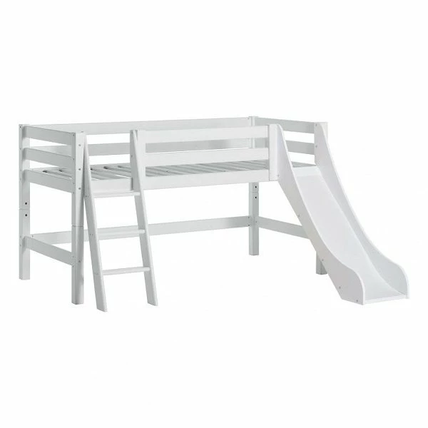 Hoppekids Halbhohes Bett ECO Luxury 120x200 Cm Weiß Mit Schräger Leiter & Rutsche 1 Hoppekids Halbhohes Bett ECO Luxury 120x200 Cm Weiß Mit Schräger Leiter & Rutsche