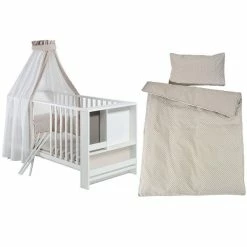 Schardt Pünktchen Beige Bettset 4- Teilig Mit Bettwäsche, Himmel Und Nestchen