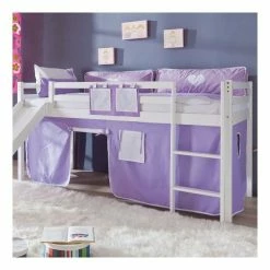 Relita LEO Spielbett Buche Massiv Whitewash Mit Rutschenturm Und Himmelstange -Kinderwagen purple weiss gr 12