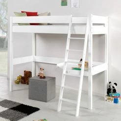 Relita RENATE Hochbett Buche Massiv Weiß Inklusive Schreibtisch, Zum Einzelbett Umbaubar