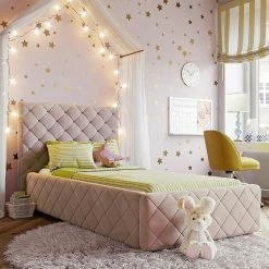 Nature Kid Viana Polsterbett Velour Rosa 90 X 200 Cm Mit Bettkasten