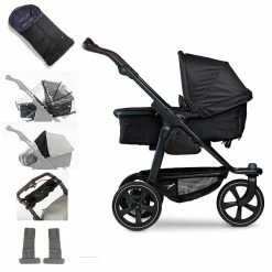 Tfk Mono 2 Kombi Kinderwagen Schwarz Luftkammer Radset Bundle Mit Cupholder