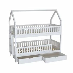 Nature Kid Lilly Etagenbett Kiefer Weiß Lackiert Leiter Seitlich, Liegefläche 90 X 200 -Kinderwagen salerno etagenbett leiter seitlich wei bettk sten