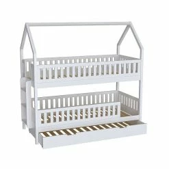 Nature Kid Lilly Etagenbett Kiefer Weiß Lackiert Leiter Seitlich, Liegefläche 90 X 200 -Kinderwagen salerno etagenbett leiter seitlich wei g stebett