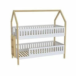 Nature Kid Lilly Etagenbett Kiefer Weiß / Natur Leiter Seitlich, Liegefläche 90 X 200