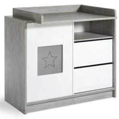 Schardt Eco Star Wickelkommode Weiß/Driftwood 1 Schiebetür, 2 Schubkästen - Mit Wickelaufsatz